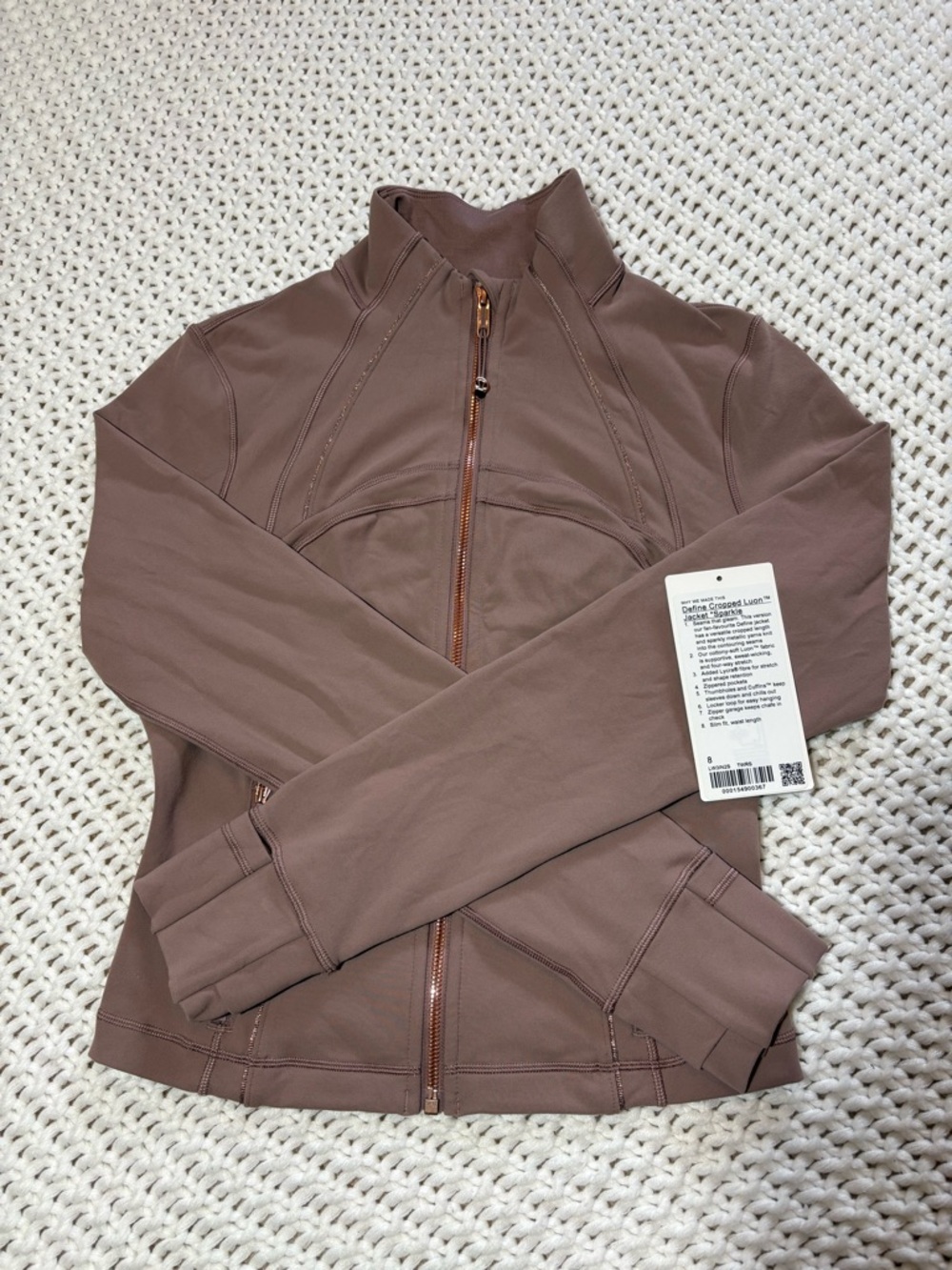 RARE! Lululemon define cropped luon jacket *sparkle in twilight rose / rose gold